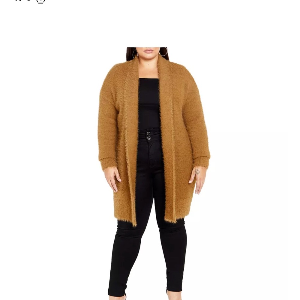 City Chic Camel Fluffy Longline Cardigan Sweater Casual Business Office Work